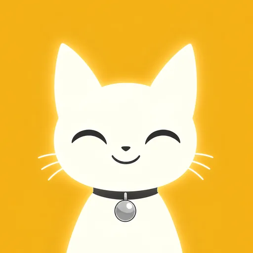 Avatar crop: eyes closed as two upward curves with a wide warm smile, on a warm amber background.