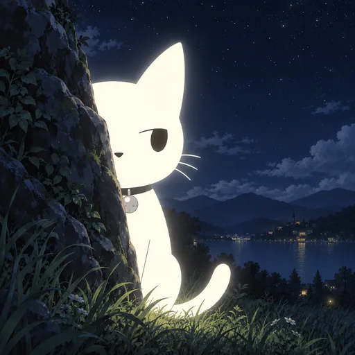 He peeks out from behind a large rock with one wary eye showing past the edge and the rest of his face hidden.